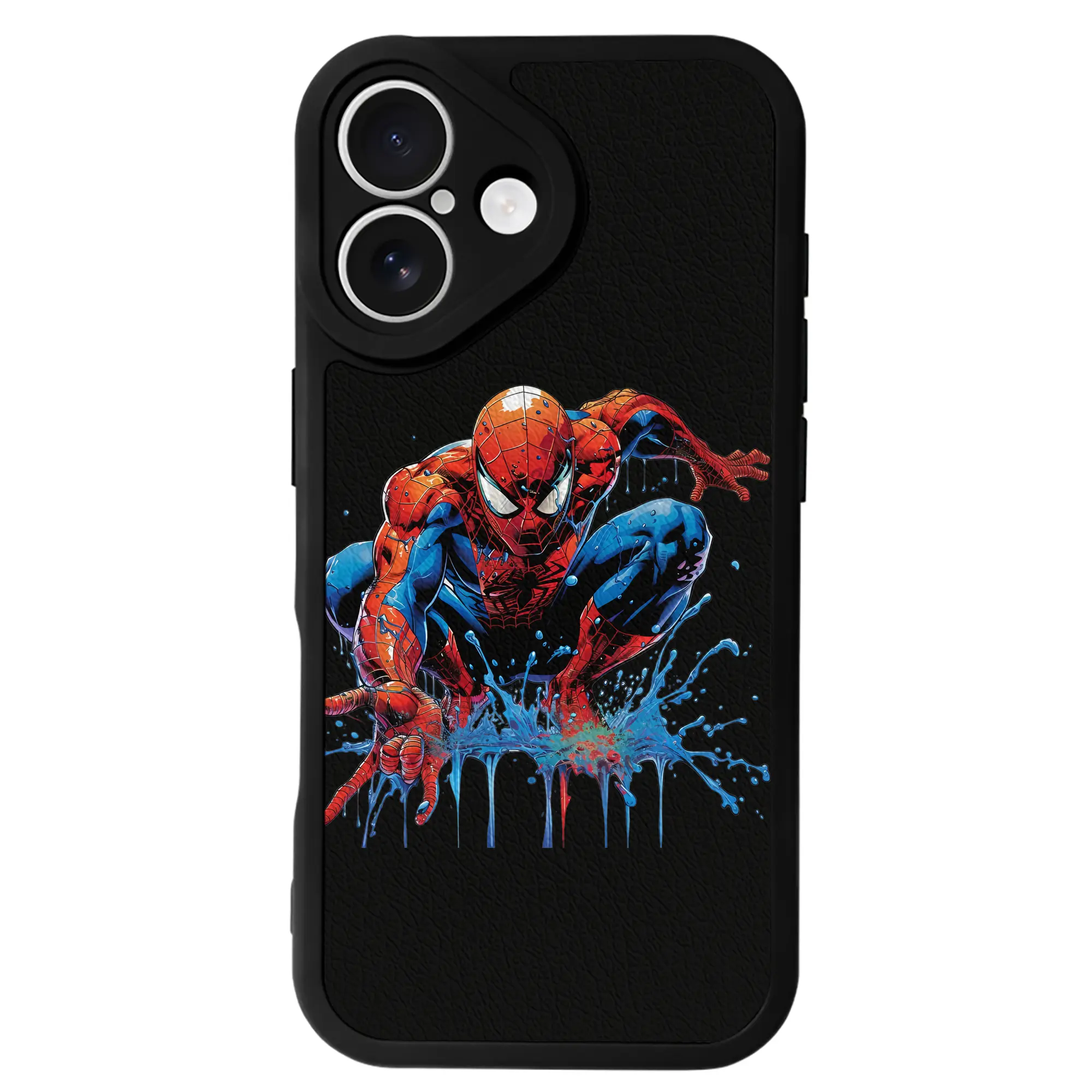 アベンジャーズ (Avenjāzu) グッズ スパイダーマン（Spider-Man） - IPhone 16シリーズ対応 ・ シリコンスマホケース ・ レザー調 ・ 高精度フィット ・ 耐衝撃 ・ ワイヤレス充電対応 ・ 精密カット
